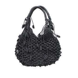 Monserat De Lucca Macramé Hobo Bag Black Tassel Handbag